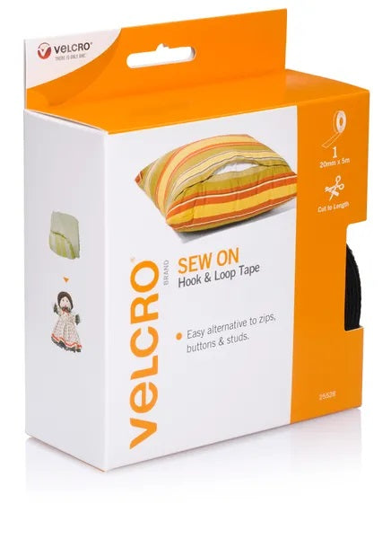 20mm x 5m Black Colour Sew On Hook & Loop Velcro Tape